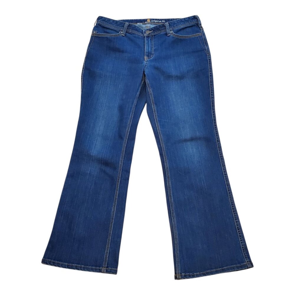 CARHARTT SZ 12 Short Women's Original Fit Straight Bootcut 5 Pocket Blue Jeans